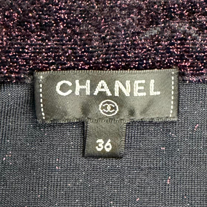 極美品△CHANEL シャネル P64921V60312 ココマークスパンコール ラメ ハーフジップ 半袖ニット ボルドー IT 36 伊製 正規品 レディース