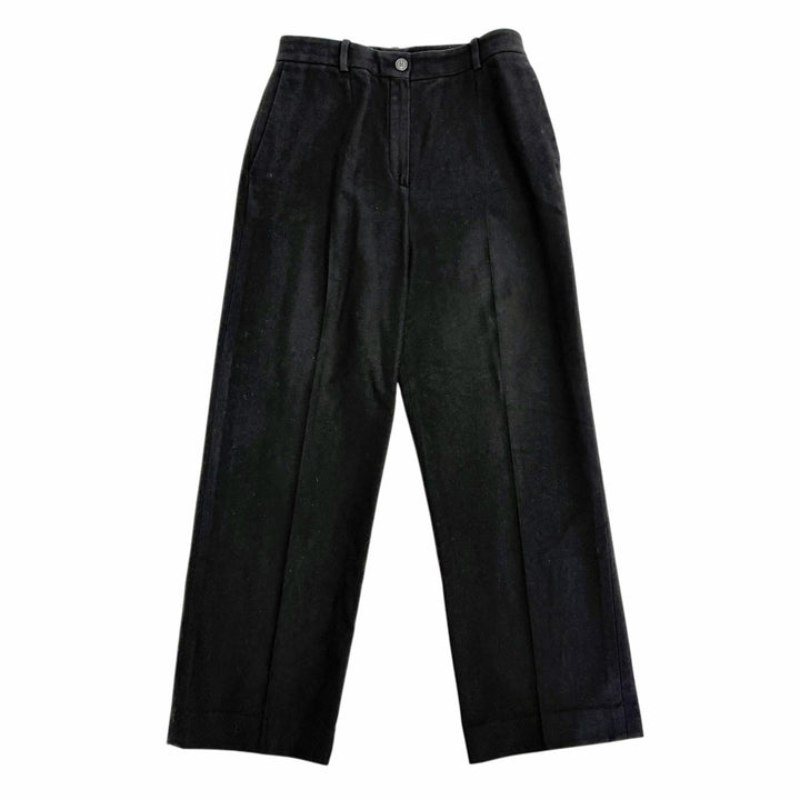 極美品△HERMES エルメス カシミヤ100％ マルジェラ期 Hロゴボタン センタープレス パンツ ブラック FR 40 仏製 レディース ハンガー付き