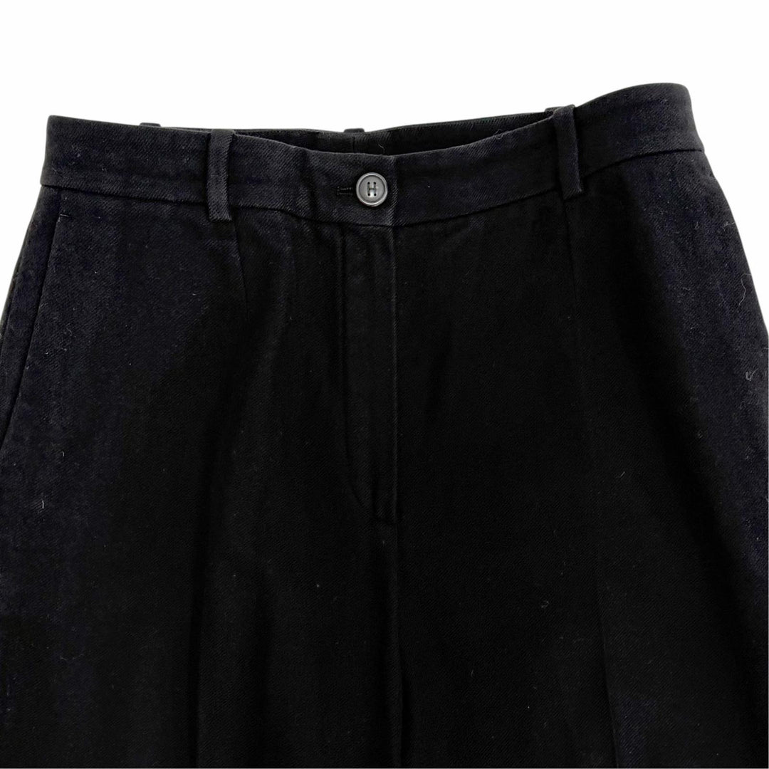 極美品△HERMES エルメス カシミヤ100％ マルジェラ期 Hロゴボタン センタープレス パンツ ブラック FR 40 仏製 レディース ハンガー付き
