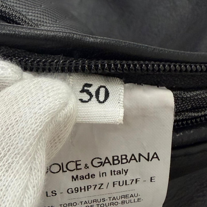 極美品□DOLCE&amp;GABBANA ドルチェ＆ガッバーナ G9HP7Z ブルハイド ビジュー バイカージャケット ブラック 50 イタリア製 正規品 メンズ