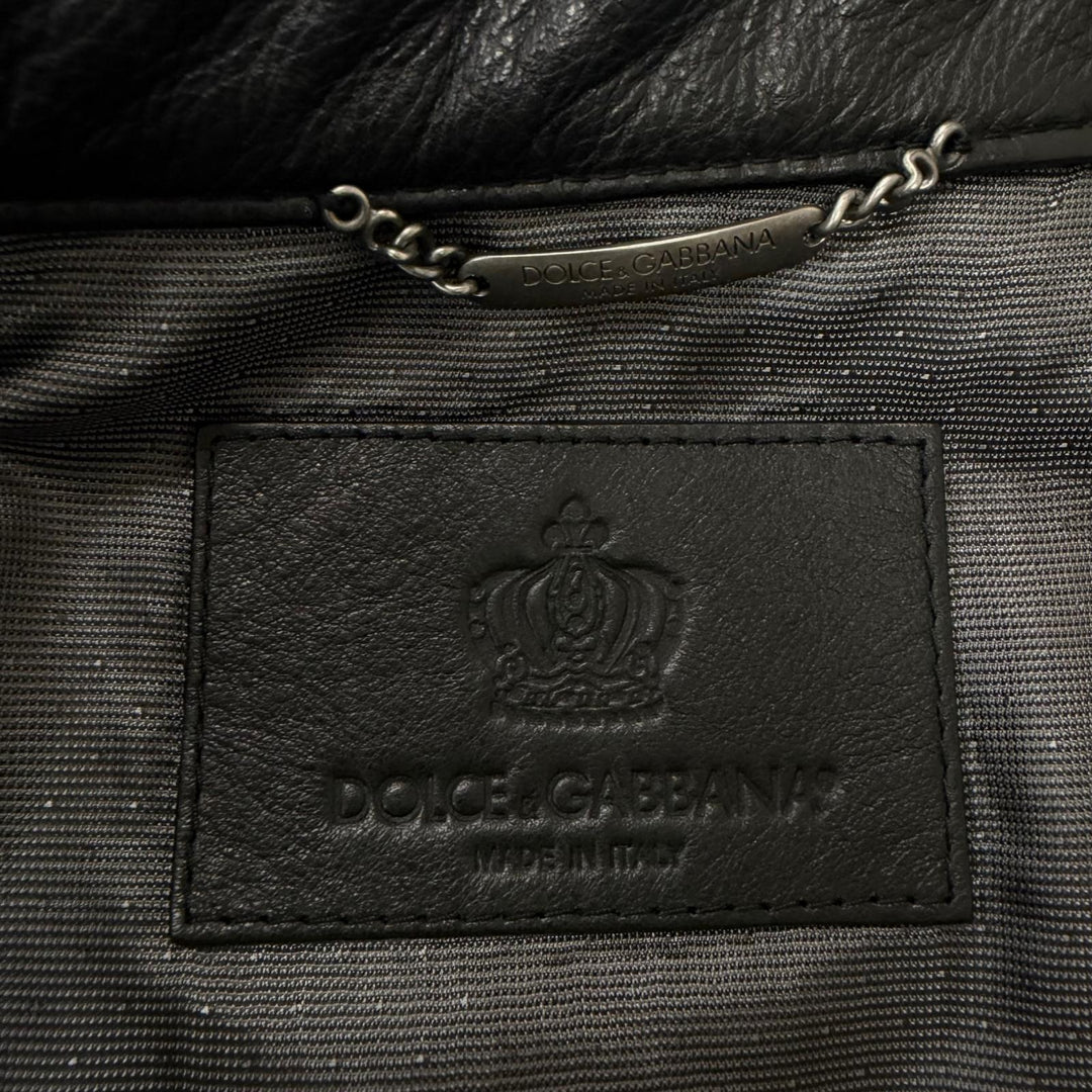 極美品□DOLCE&amp;GABBANA ドルチェ＆ガッバーナ G9HP7Z ブルハイド ビジュー バイカージャケット ブラック 50 イタリア製 正規品 メンズ
