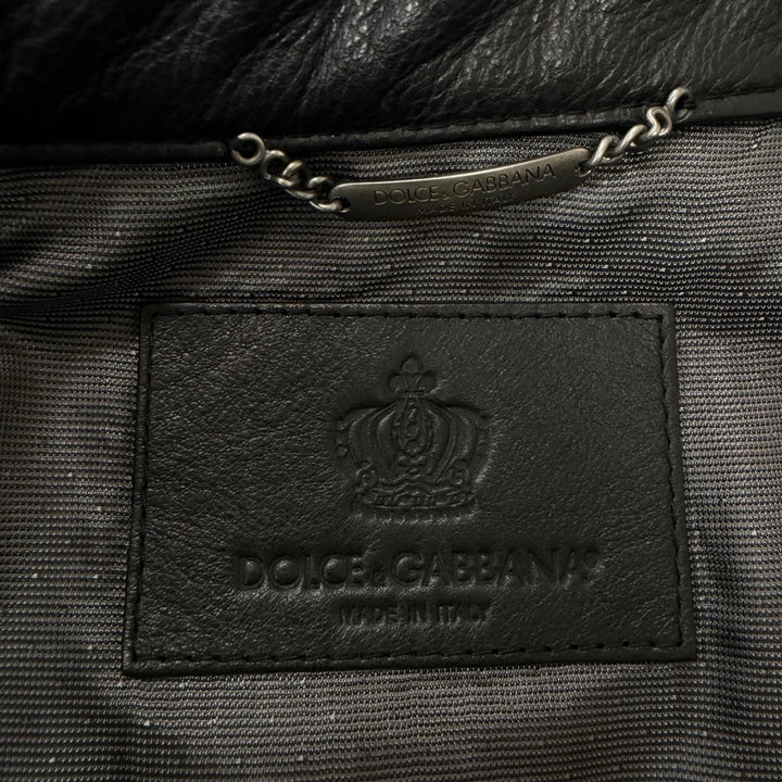 極美品□DOLCE&amp;GABBANA ドルチェ＆ガッバーナ G9HP7Z ブルハイド ビジュー バイカージャケット ブラック 50 イタリア製 正規品 メンズ