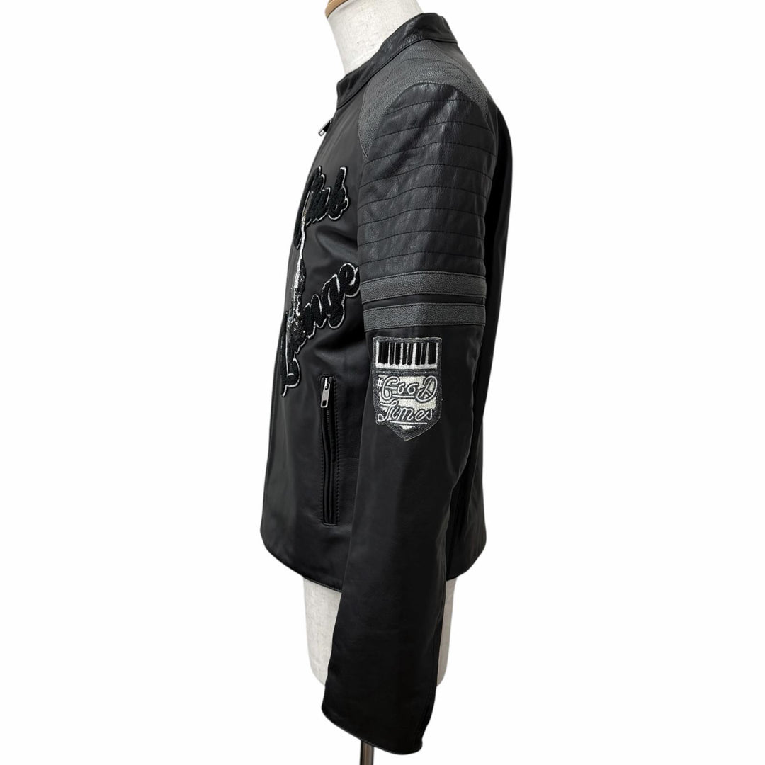 極美品□DOLCE&amp;GABBANA ドルチェ＆ガッバーナ G9HP7Z ブルハイド ビジュー バイカージャケット ブラック 50 イタリア製 正規品 メンズ