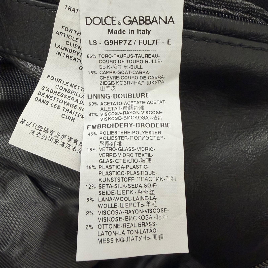 極美品□DOLCE&amp;GABBANA ドルチェ＆ガッバーナ G9HP7Z ブルハイド ビジュー バイカージャケット ブラック 50 イタリア製 正規品 メンズ