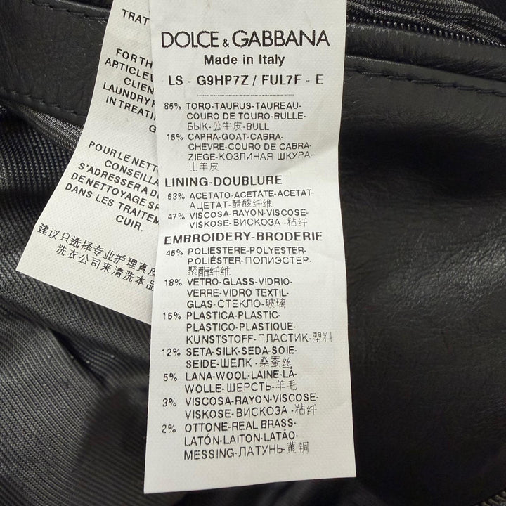 極美品□DOLCE&amp;GABBANA ドルチェ＆ガッバーナ G9HP7Z ブルハイド ビジュー バイカージャケット ブラック 50 イタリア製 正規品 メンズ