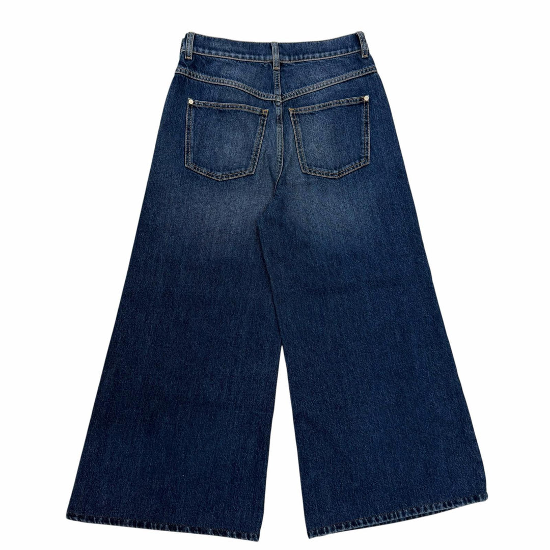 極美品☆CHANEL シャネル P78312V70544 ココマークボタン ワイドパンツ デニムパンツ インディゴ 34 イタリア製 正規品 レディース