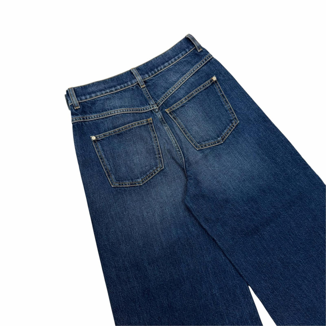 極美品☆CHANEL シャネル P78312V70544 ココマークボタン ワイドパンツ デニムパンツ インディゴ 34 イタリア製 正規品 レディース