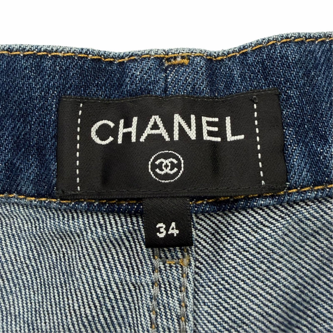 極美品☆CHANEL シャネル P78312V70544 ココマークボタン ワイドパンツ デニムパンツ インディゴ 34 イタリア製 正規品 レディース