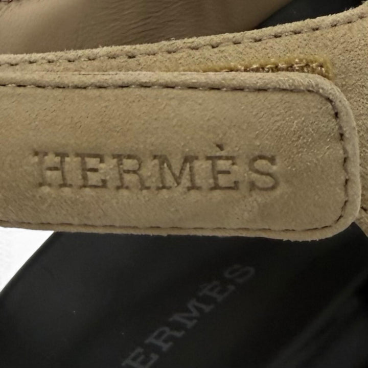 未使用品★HERMES エルメス ジュニア ベルクロ スウェードレザー フラット サンダル ベージュ 36 イタリア製 レディース 箱・保存袋付き