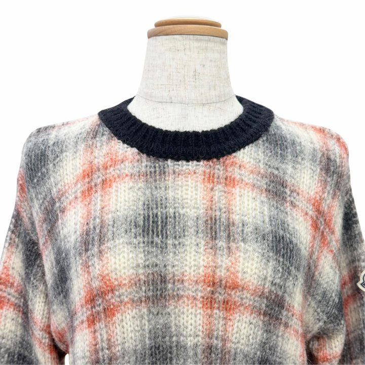 極美品△MONCLER モンクレール 22-23AW H20939C00017 アルパカ ウール チェック柄 ロゴワッペン 長袖 ニット セーター XS 伊製 正規品