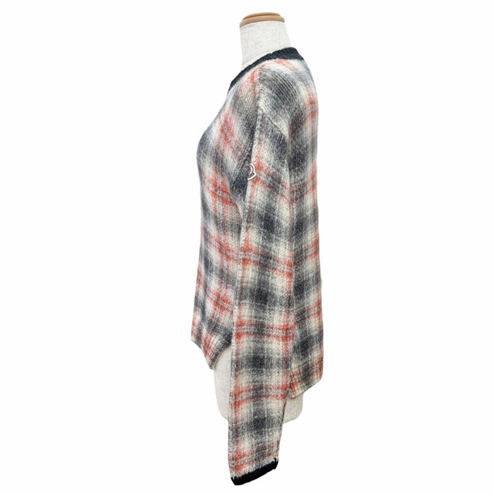 極美品△MONCLER モンクレール 22-23AW H20939C00017 アルパカ ウール チェック柄 ロゴワッペン 長袖 ニット セーター XS 伊製 正規品
