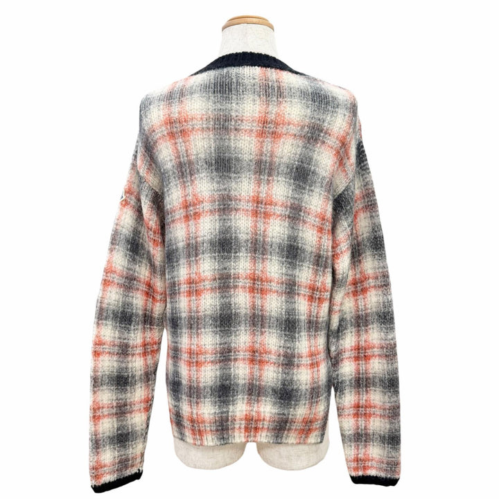 極美品△MONCLER モンクレール 22-23AW H20939C00017 アルパカ ウール チェック柄 ロゴワッペン 長袖 ニット セーター XS 伊製 正規品