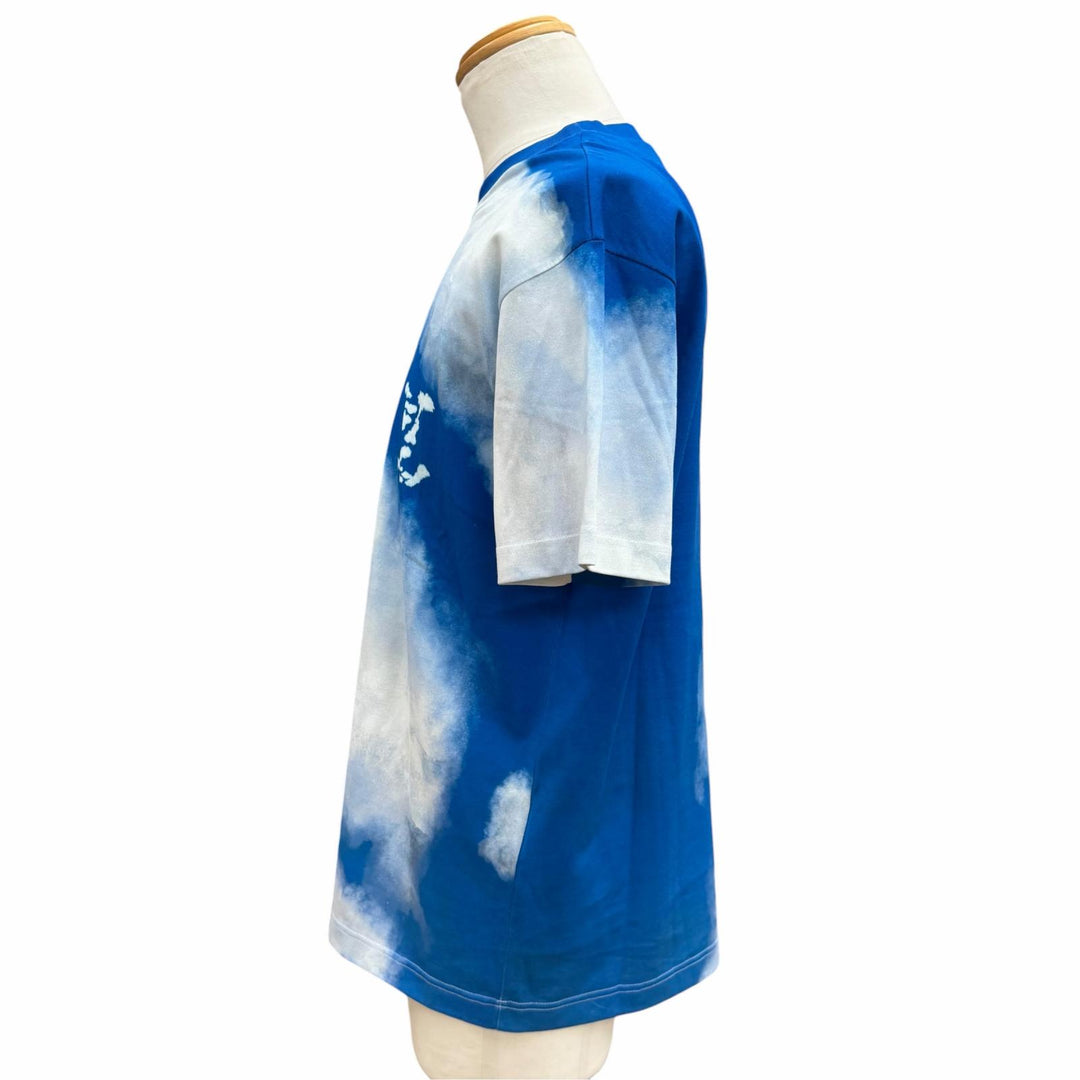 極美品▼LOUIS VUITTON ルイヴィトン コットン クラウドプリント LVロゴ クルーネック ショートスリーブ 半袖Ｔシャツ ブルー M 正規品
