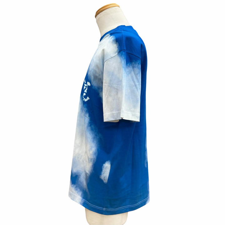 極美品▼LOUIS VUITTON ルイヴィトン コットン クラウドプリント LVロゴ クルーネック ショートスリーブ 半袖Ｔシャツ ブルー M 正規品