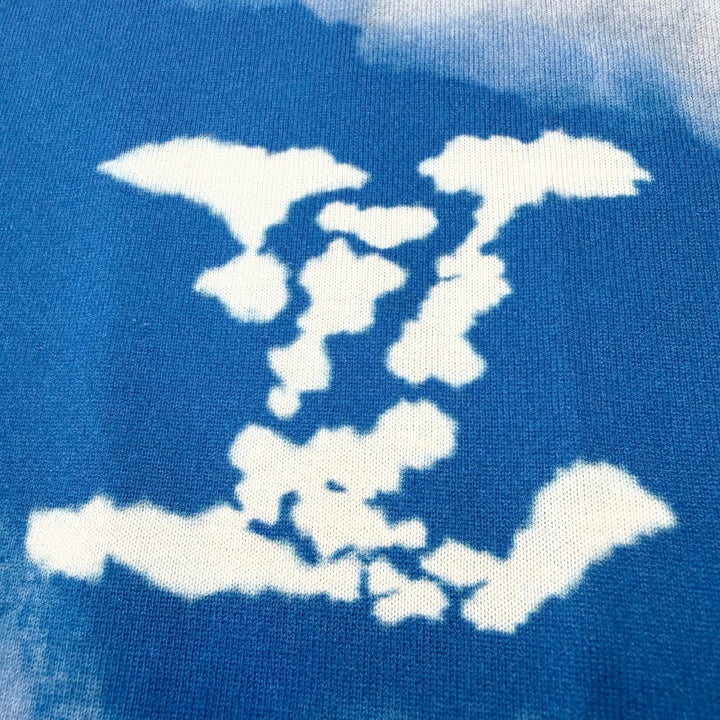 極美品▼LOUIS VUITTON ルイヴィトン コットン クラウドプリント LVロゴ クルーネック ショートスリーブ 半袖Ｔシャツ ブルー M 正規品