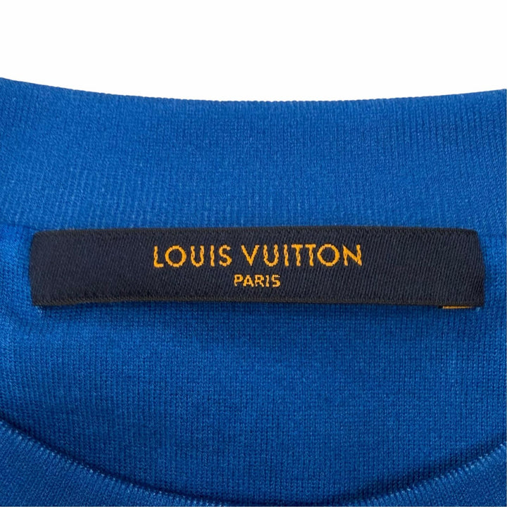 極美品▼LOUIS VUITTON ルイヴィトン コットン クラウドプリント LVロゴ クルーネック ショートスリーブ 半袖Ｔシャツ ブルー M 正規品