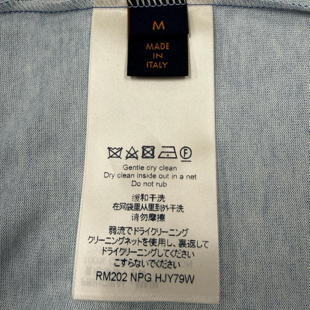 極美品▼LOUIS VUITTON ルイヴィトン コットン クラウドプリント LVロゴ クルーネック ショートスリーブ 半袖Ｔシャツ ブルー M 正規品