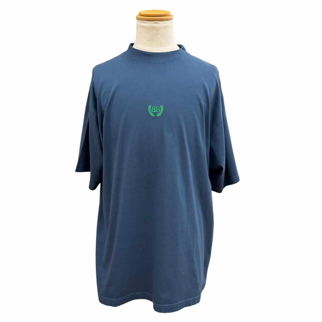 極美品▼BALENCIAGA バレンシアガ 2024年製 764235 LAUREL CLASSIC MEDIUM FIT T-SHIRT ロゴ刺繍 ダメージ加工 半袖Ｔシャツ M 正規品