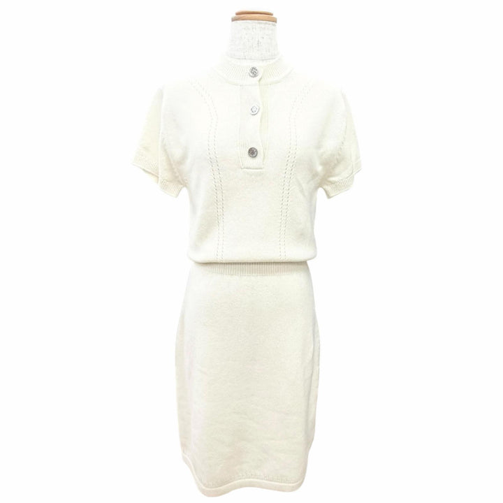 未使用△HERMES エルメス 26SS H6E2535D1 カシミヤ100% Hリフト 半袖 ニット ドレス ワンピース アイボリー 34 伊製 正規品 ガーメント付