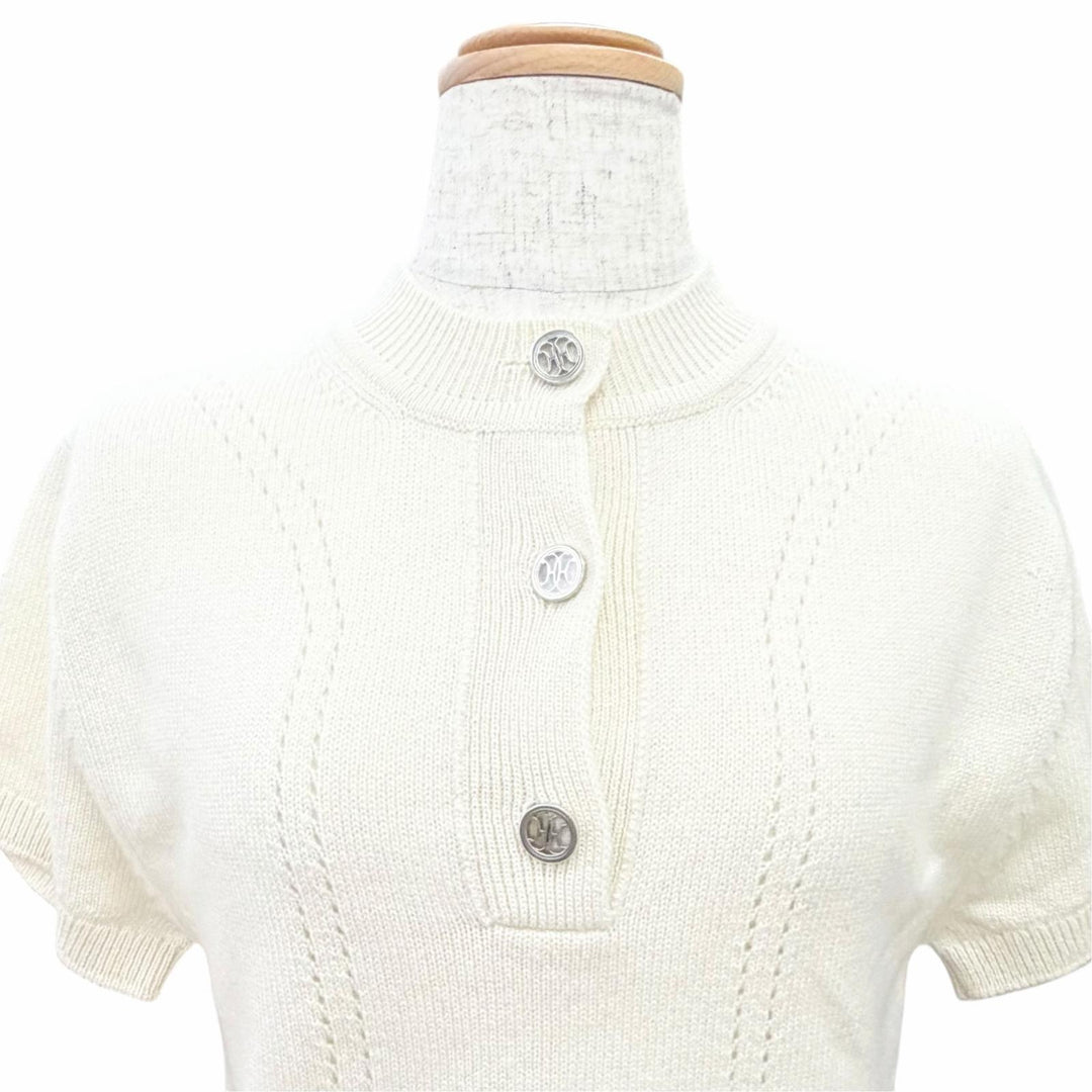 未使用△HERMES エルメス 26SS H6E2535D1 カシミヤ100% Hリフト 半袖 ニット ドレス ワンピース アイボリー 34 伊製 正規品 ガーメント付