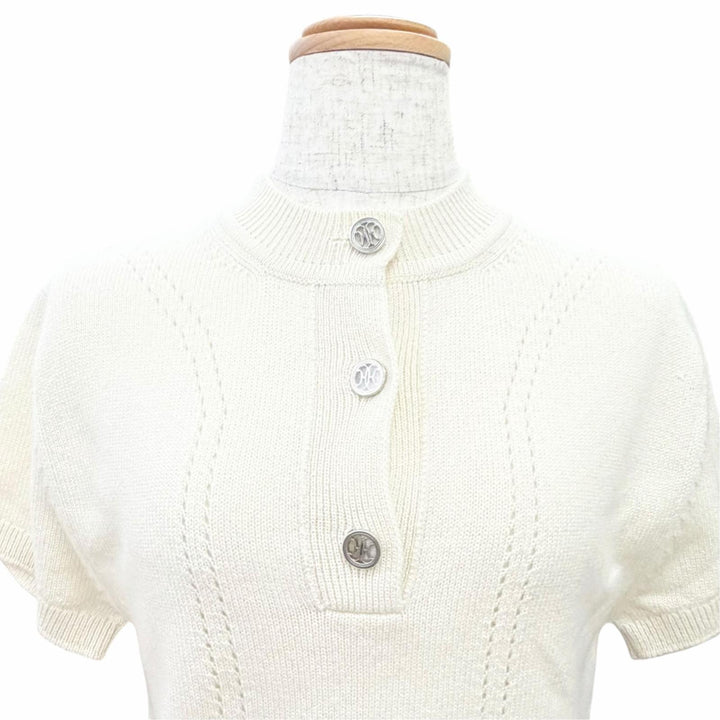 未使用△HERMES エルメス 26SS H6E2535D1 カシミヤ100% Hリフト 半袖 ニット ドレス ワンピース アイボリー 34 伊製 正規品 ガーメント付