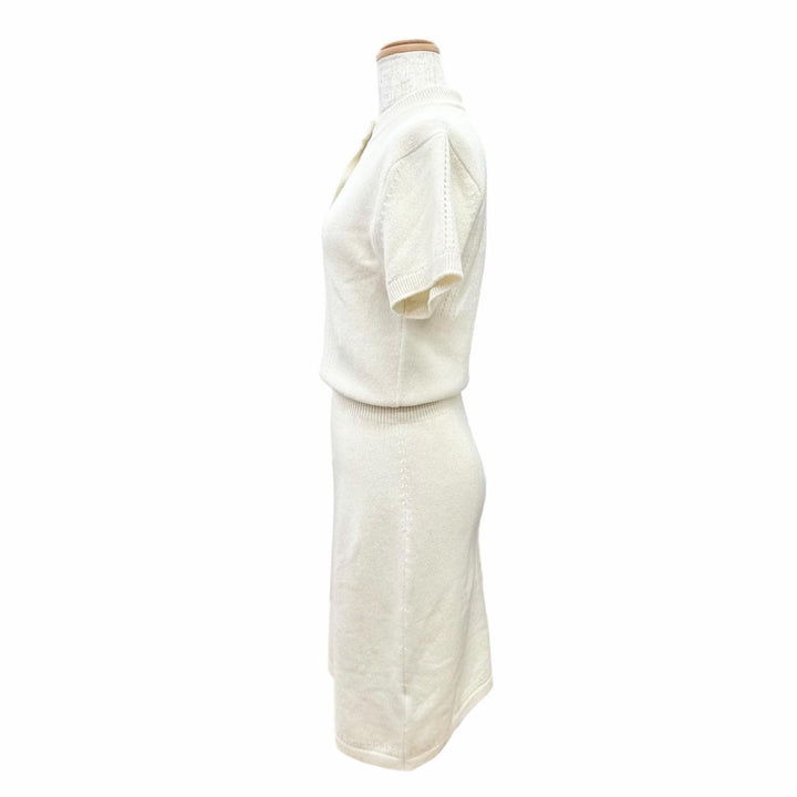 未使用△HERMES エルメス 26SS H6E2535D1 カシミヤ100% Hリフト 半袖 ニット ドレス ワンピース アイボリー 34 伊製 正規品 ガーメント付