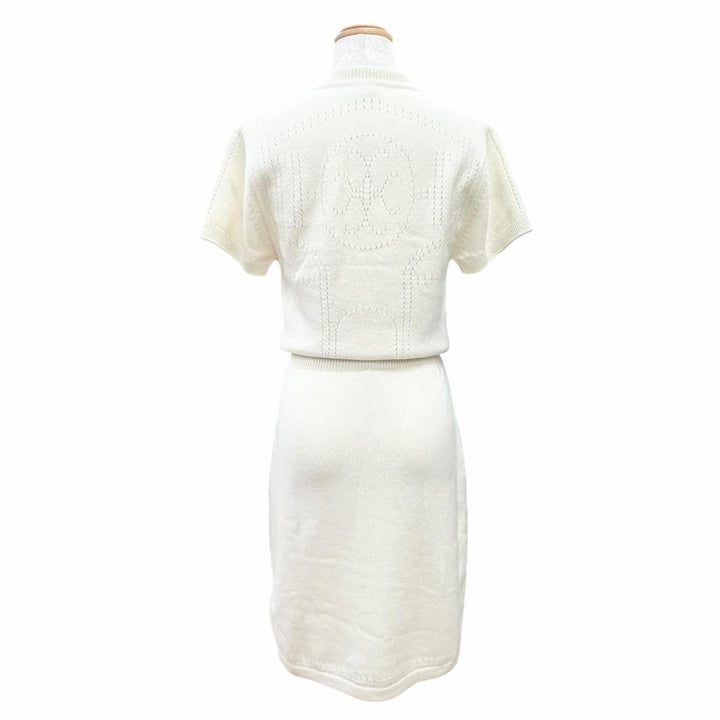 未使用△HERMES エルメス 26SS H6E2535D1 カシミヤ100% Hリフト 半袖 ニット ドレス ワンピース アイボリー 34 伊製 正規品 ガーメント付