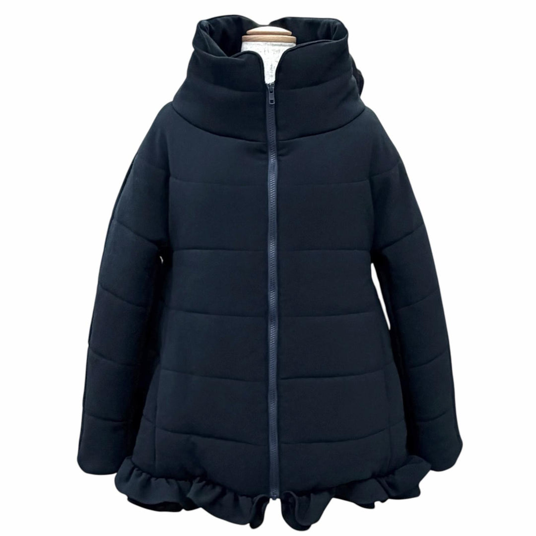 未使用品△YOKO CHAN ヨーコチャン 2023年製 YCC-523-197 フリルデザイン スタンドカラー ZIP UP 中綿 ジャケット ネイビー 36 正規品