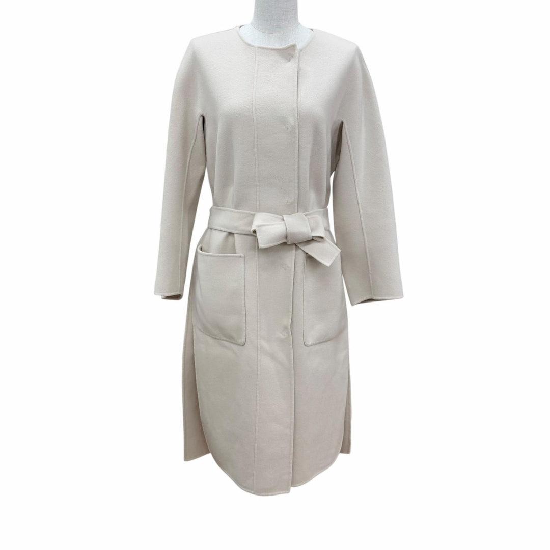 美品☆S MaxMara DESIGN FOR EASY LIVING エス マックスマーラ 90160179 ウール100％ ベルト付 ノーカラーコート ベージュ 40 正規品