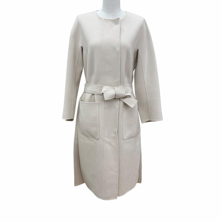 美品☆S MaxMara DESIGN FOR EASY LIVING エス マックスマーラ 90160179 ウール100％ ベルト付 ノーカラーコート ベージュ 40 正規品