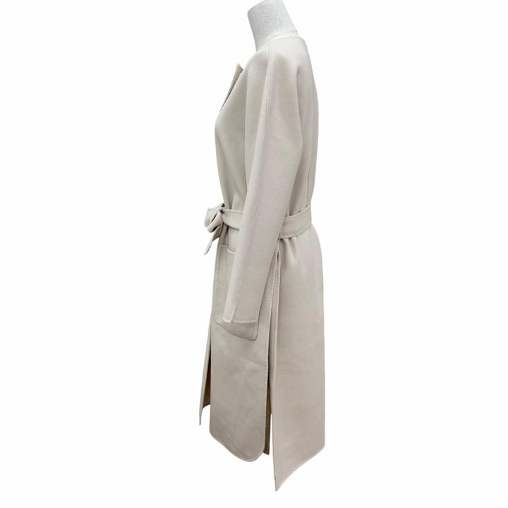 美品☆S MaxMara DESIGN FOR EASY LIVING エス マックスマーラ 90160179 ウール100％ ベルト付 ノーカラーコート ベージュ 40 正規品