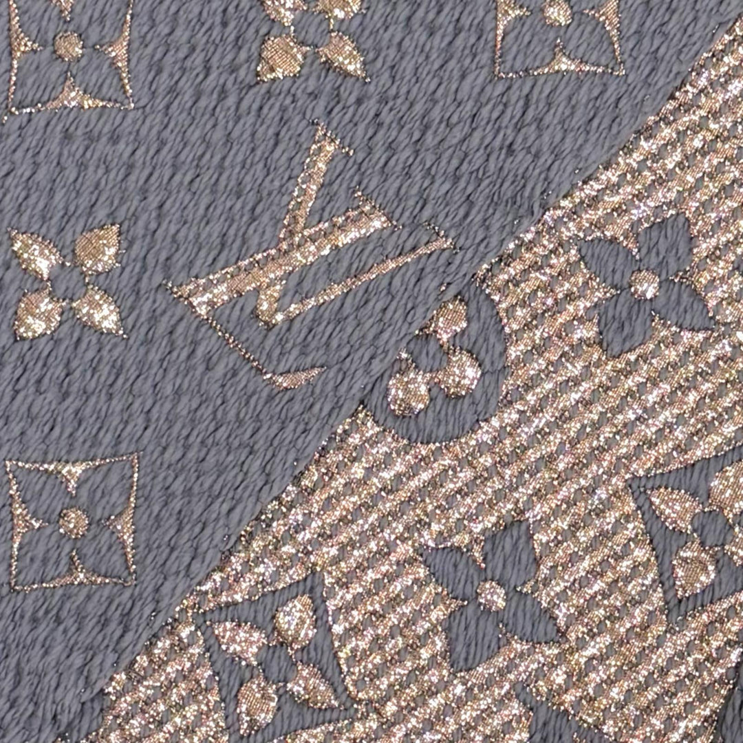 美品△LOUIS VUITTON ルイヴィトン M70467 エシャルプ ロゴマニア シャイン ウール シルク グリ モノグラム マフラー 伊製 正規品 箱付き