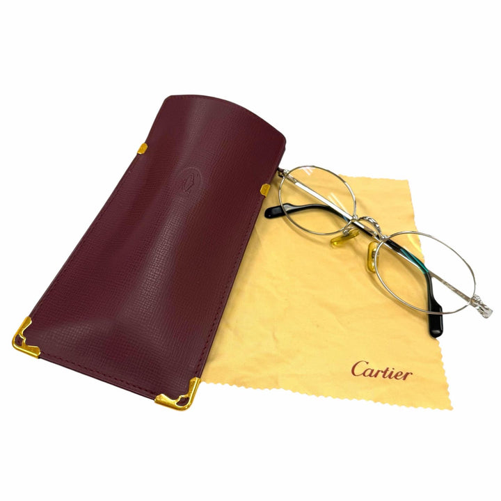 美品▼Cartier カルティエ トリニティ オーバル ロゴ金具 メガネ 眼鏡 アイウェア シルバー ブラック 47□19 130 度入 フランス製 メンズ