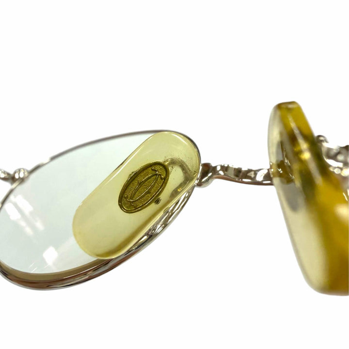 美品▼Cartier カルティエ トリニティ オーバル ロゴ金具 メガネ 眼鏡 アイウェア シルバー ブラック 47□19 130 度入 フランス製 メンズ