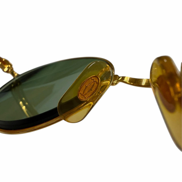 美品▼Cartier カルティエ トリニティ オーバル ロゴ金具付き アイウェア サングラス ゴールド ブラウン 53□21 140 度入り 仏製 メンズ