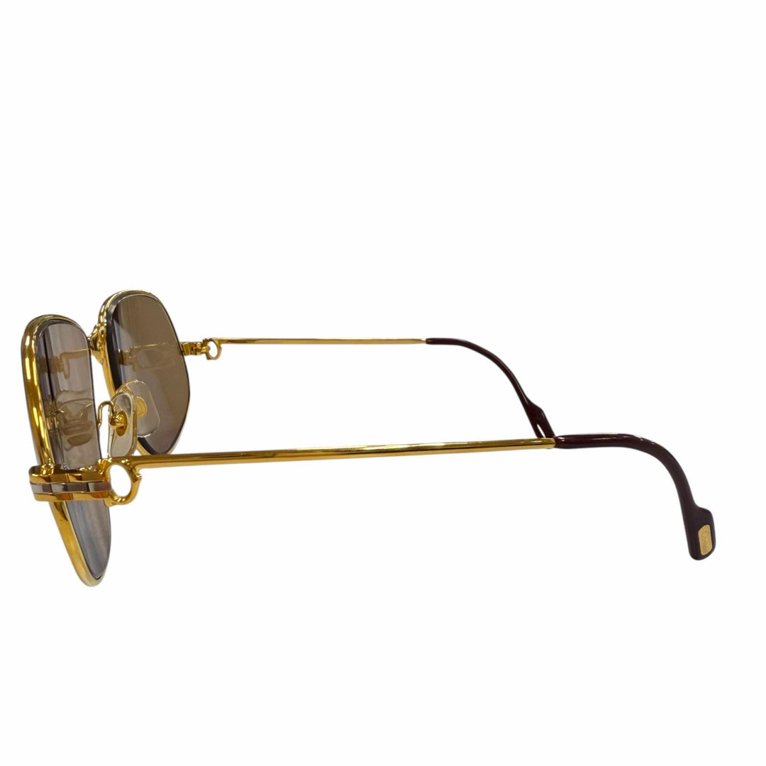 美品▼Cartier カルティエ ヴィンテージ マイヨン パンテール ロゴ金具付き サングラス ゴールド ボルドー 63□16 140 度入 仏製 メンズ