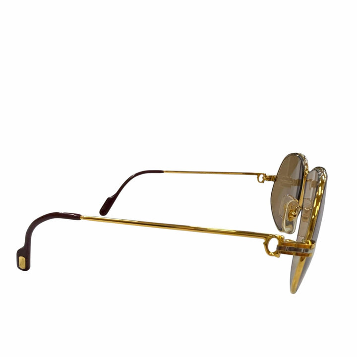 美品▼Cartier カルティエ ヴィンテージ マイヨン パンテール ロゴ金具付き サングラス ゴールド ボルドー 63□16 140 度入 仏製 メンズ