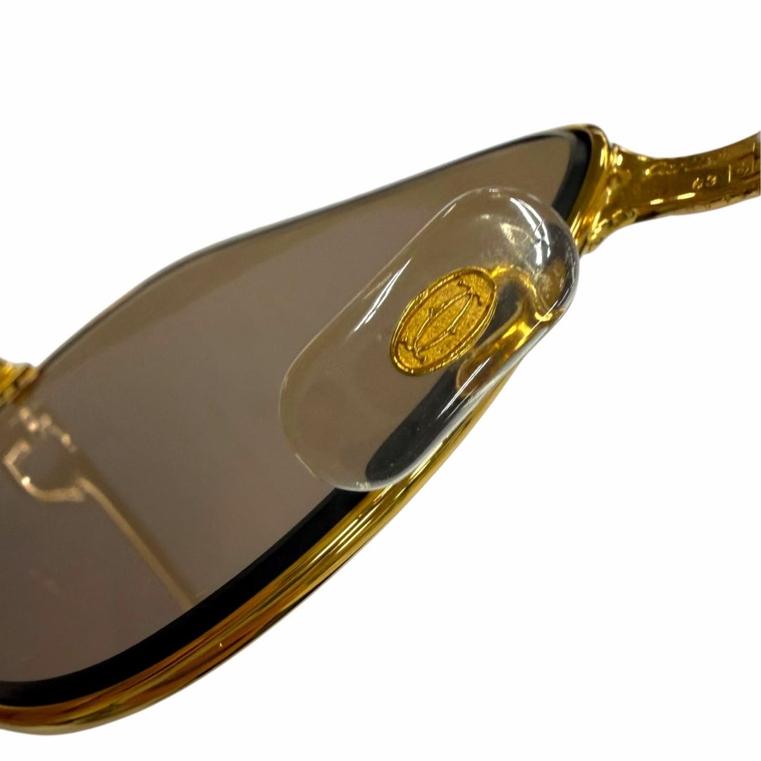 美品▼Cartier カルティエ ヴィンテージ マイヨン パンテール ロゴ金具付き サングラス ゴールド ボルドー 63□16 140 度入 仏製 メンズ