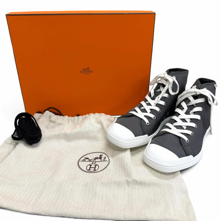 未使用品□HERMES エルメス エクスプレス レースアップ ハイカットスニーカー チャコールグレー 41.5 イタリア製 メンズ 箱・保存袋付き
