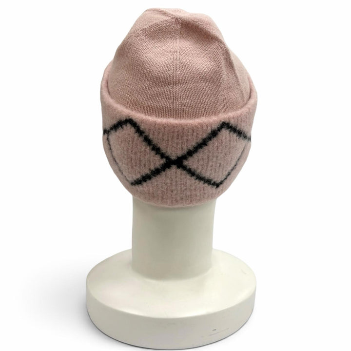 美品★CHANEL シャネル ウール カシミヤ シルク混 ココマーク ニットキャップ ビーニー 帽子 ピンク ブラック 英国製 正規品 レディース