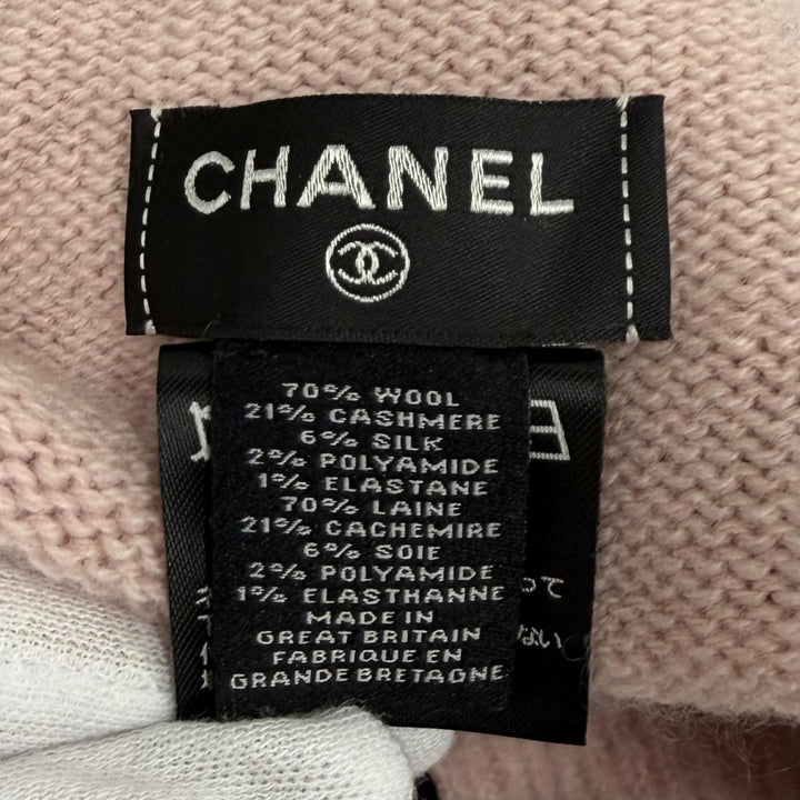 美品★CHANEL シャネル ウール カシミヤ シルク混 ココマーク ニットキャップ ビーニー 帽子 ピンク ブラック 英国製 正規品 レディース