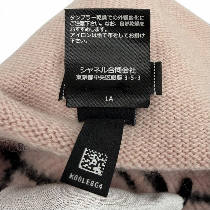 美品★CHANEL シャネル ウール カシミヤ シルク混 ココマーク ニットキャップ ビーニー 帽子 ピンク ブラック 英国製 正規品 レディース