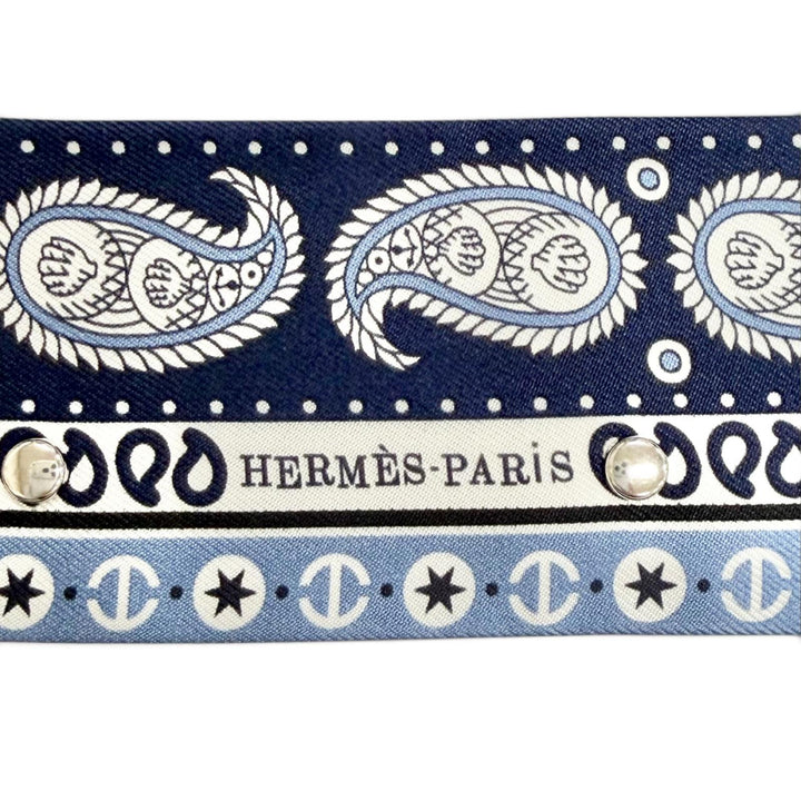 未使用品△HERMES エルメス H853374S リュバン クルーテ 船乗りのタトゥー・バンダナ シルク ブルー・マリン スカーフ 定価163900円 箱付