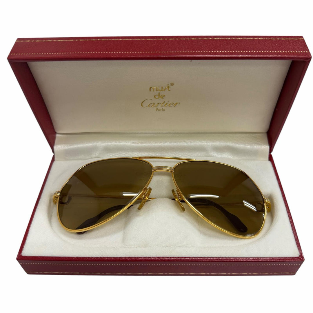 美品□Cartier カルティエ ヴィンテージ トリニティ ツーブリッジ ティアドロップ サングラス ゴールド ボルドー 62□14-140 フランス製