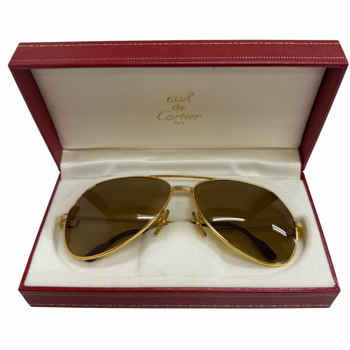 美品□Cartier カルティエ ヴィンテージ トリニティ ツーブリッジ ティアドロップ サングラス ゴールド ボルドー 62□14-140 フランス製