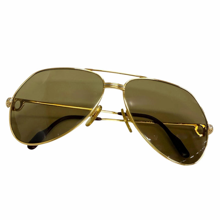 美品□Cartier カルティエ ヴィンテージ トリニティ ツーブリッジ ティアドロップ サングラス ゴールド ボルドー 62□14-140 フランス製