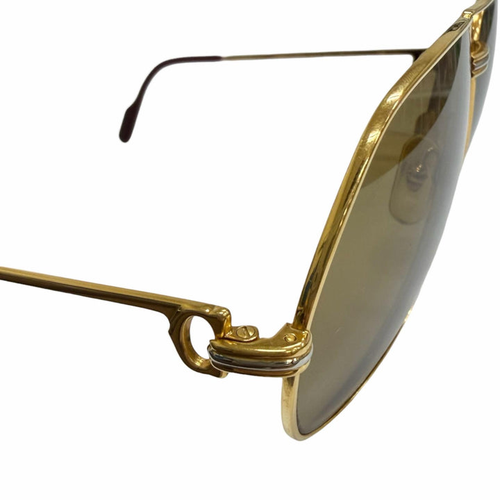 美品□Cartier カルティエ ヴィンテージ トリニティ ツーブリッジ ティアドロップ サングラス ゴールド ボルドー 62□14-140 フランス製