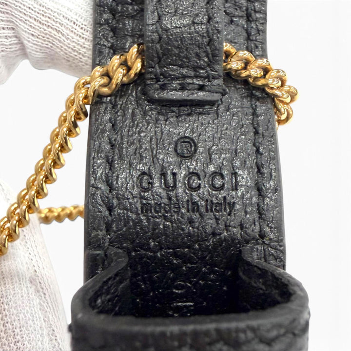 極美品△GUCCI グッチ 615998 GGマーモント チェーンストラップ付き レザー リップケース 小物入れ ブラック ゴールド金具 イタリア製