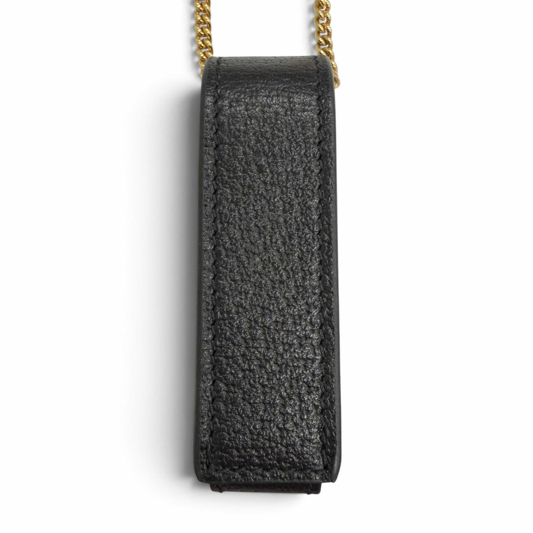 極美品△GUCCI グッチ 615998 GGマーモント チェーンストラップ付き レザー リップケース 小物入れ ブラック ゴールド金具 イタリア製