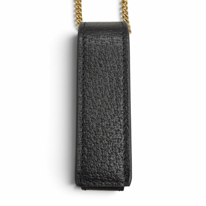 極美品△GUCCI グッチ 615998 GGマーモント チェーンストラップ付き レザー リップケース 小物入れ ブラック ゴールド金具 イタリア製